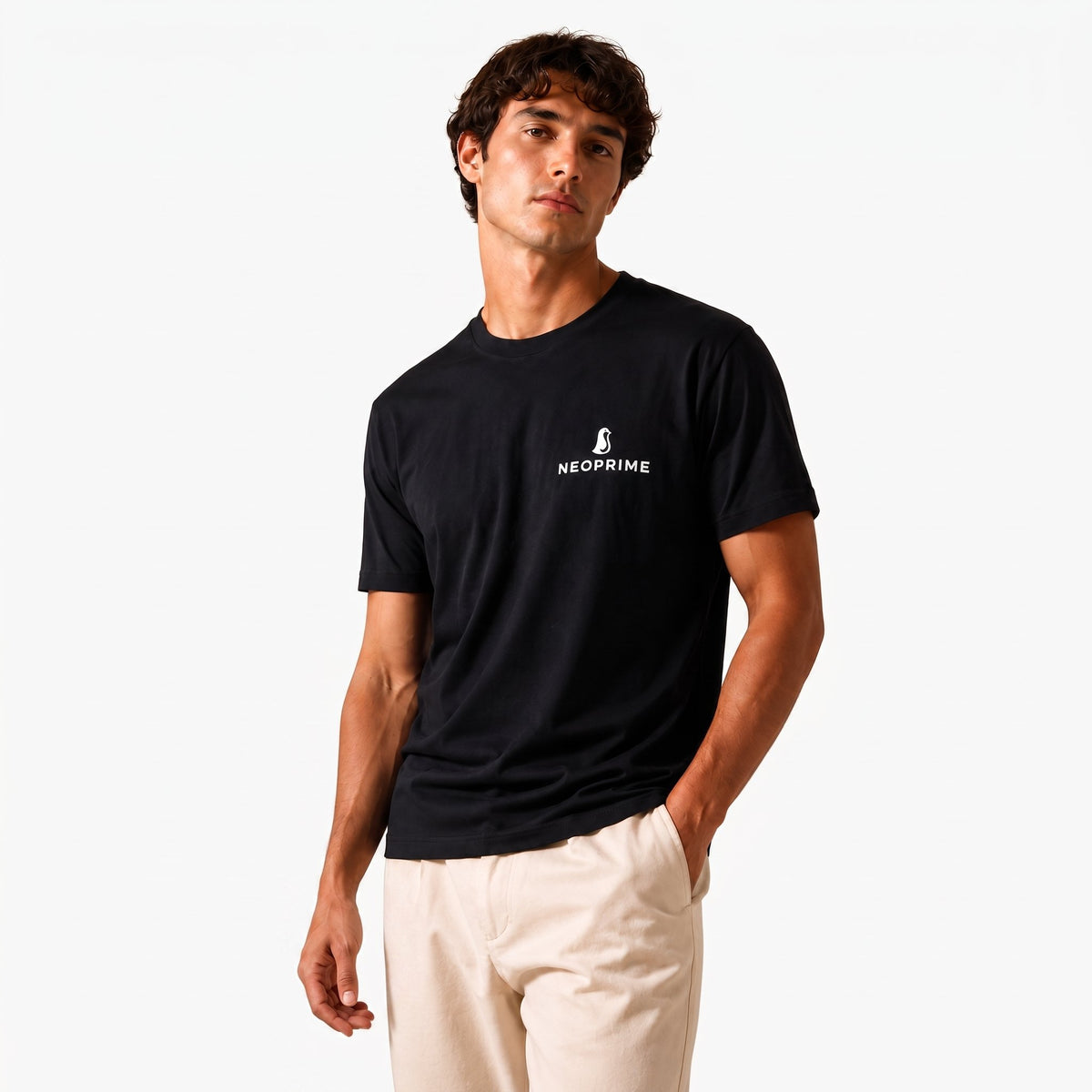 Camiseta de alto gramaje para hombre de Neoprime — color negro, vista frontal